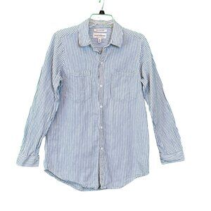 Lucky Brand Womens‎ Boyfriend Shirt Linen Blue White Stripe Long Sleeve Sz Small